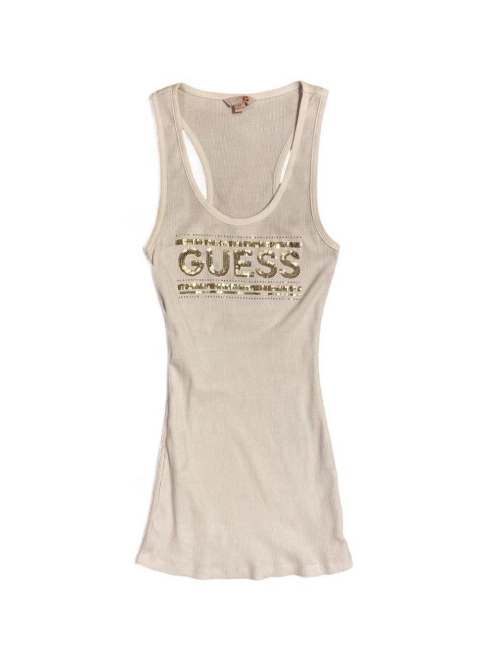 Guess White & Gold Sequin Tank Top